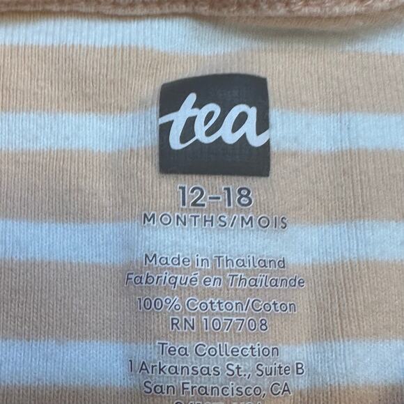 Tea Collection Long Sleeve Henley Top sz 12-18 months Peach stripe - Picture 3 of 5